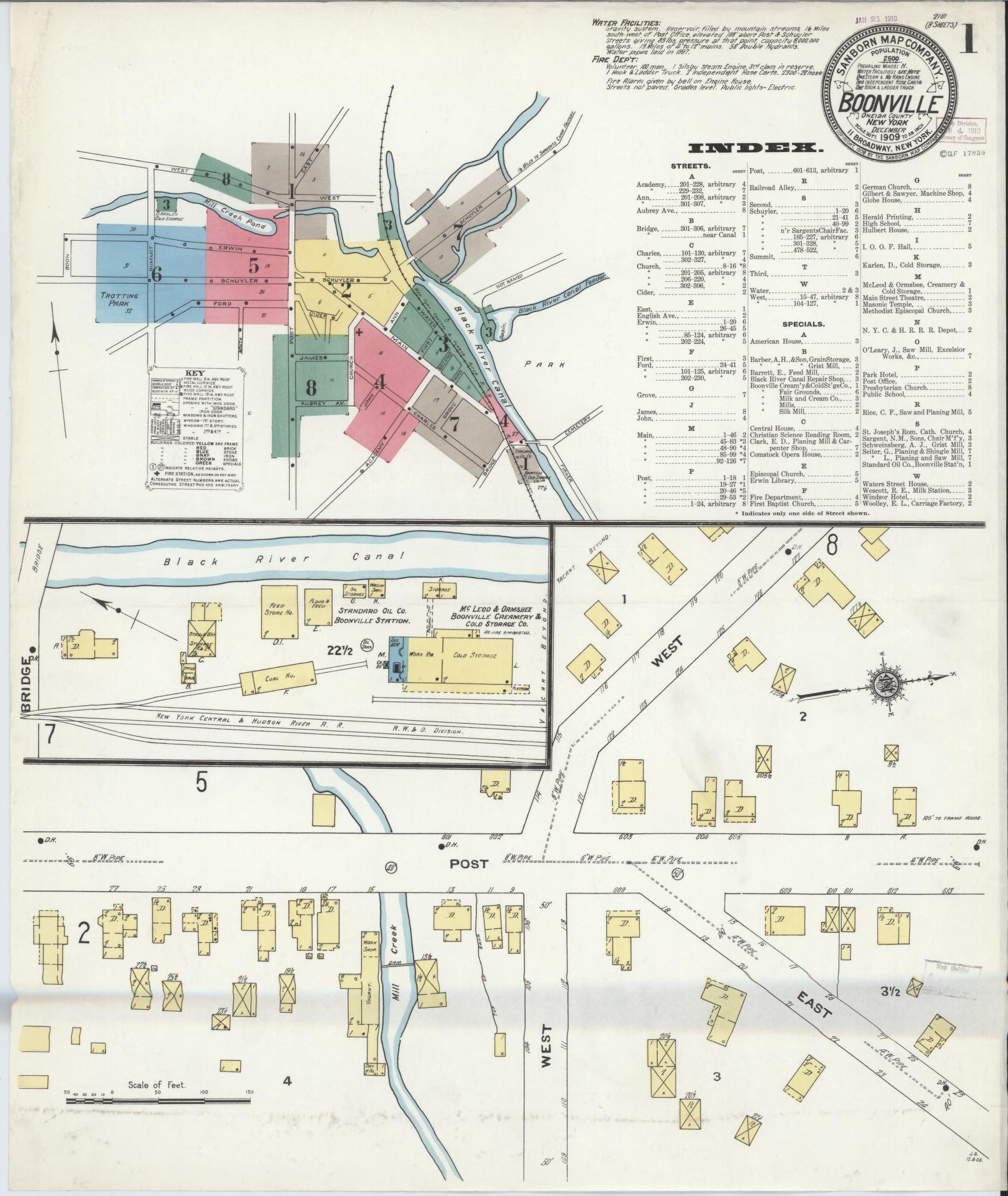 Sanborn Fire Insurance Map from Boonville, Oneida County, New York (1909), Sheet #0001 - Complete Map Set gallery image, historic Sanborn map, vintage wall art, New York New York