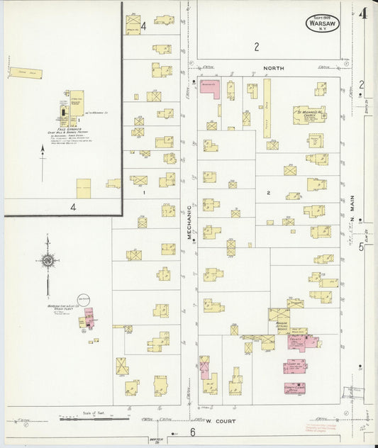 Sanborn Fire Insurance Map from Warsaw, Wyoming County, New York (1909), Sheet #0004 - Historic Sanborn Fire Insurance Map Print, vintage old map wall art, antique decor, genealogy gift, Warsaw Wyoming map