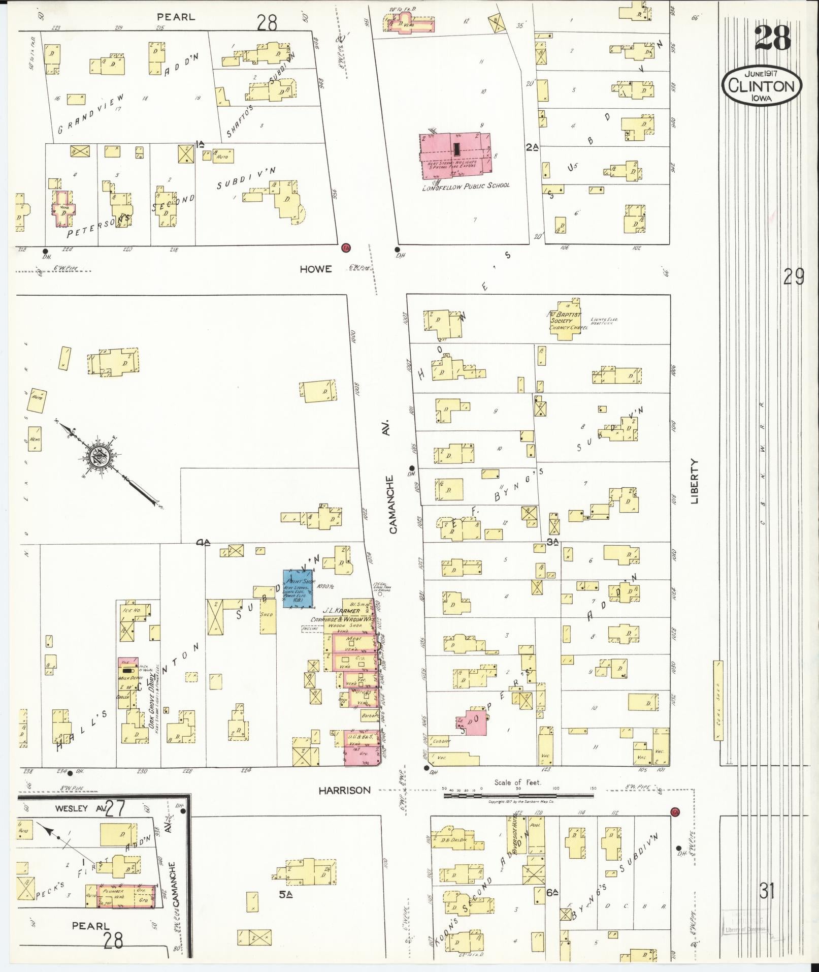 Sanborn Fire Insurance Map from Clinton, Clinton County, Iowa (1917), Sheet #0028 - Historic Sanborn Fire Insurance Map Print, vintage old map wall art