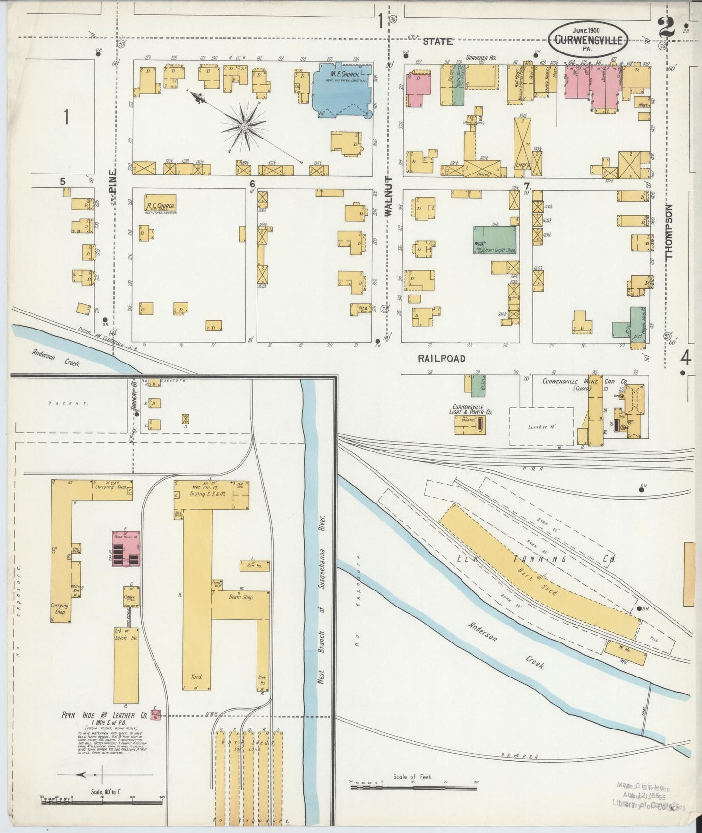 Sanborn Fire Insurance Map from Curwensville, Clearfield County, Pennsylvania (1900), Sheet #0002 - Historic Sanborn Fire Insurance Map Print, vintage old map wall art, antique decor, genealogy gift, Pennsylvania Pennsylvania map