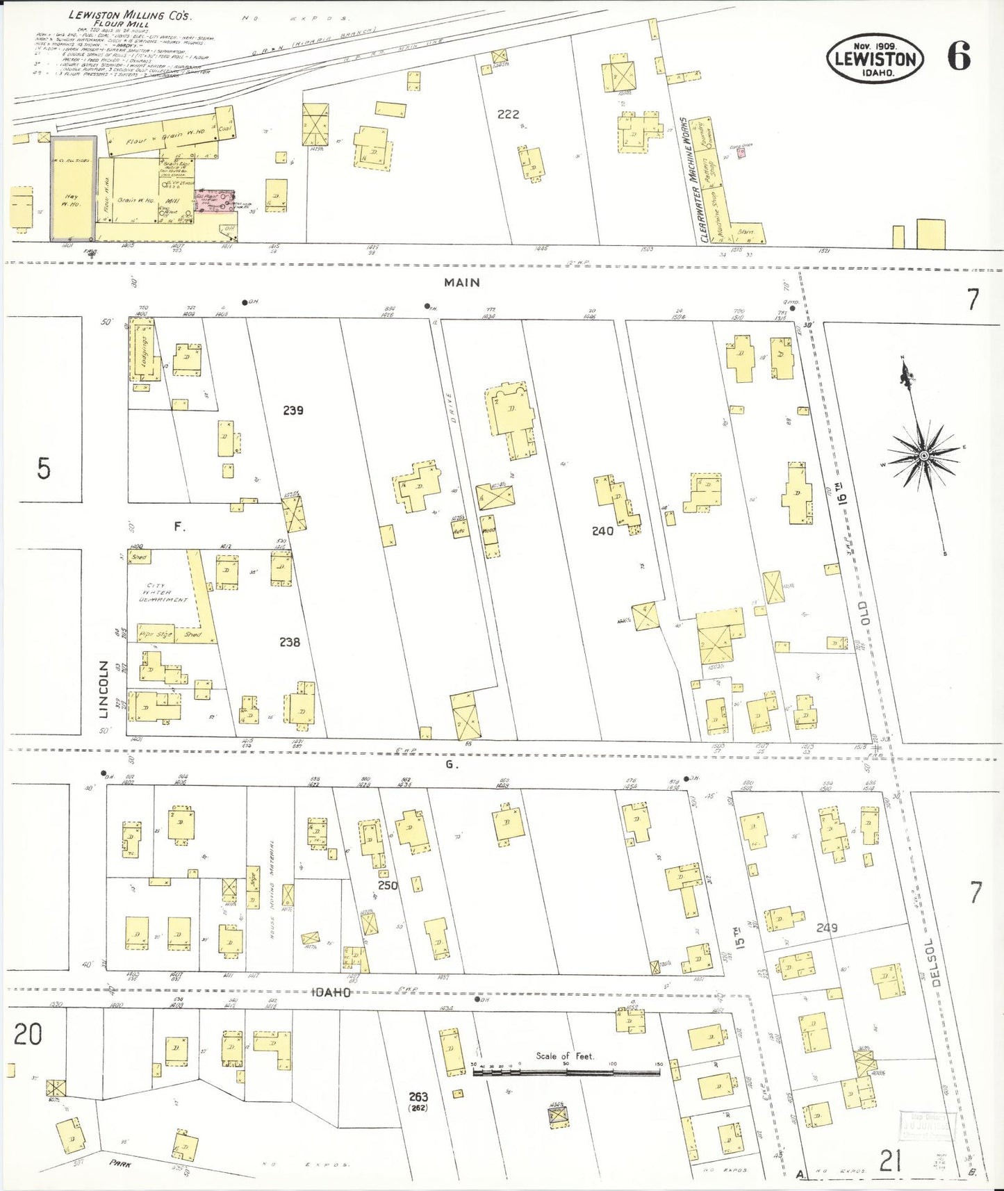 Sanborn Fire Insurance Map from Lewiston, Nez Perce County, Idaho (1909), Sheet #0006 - Historic Sanborn Fire Insurance Map Print, vintage old map wall art, antique decor, genealogy gift, Idaho Idaho map