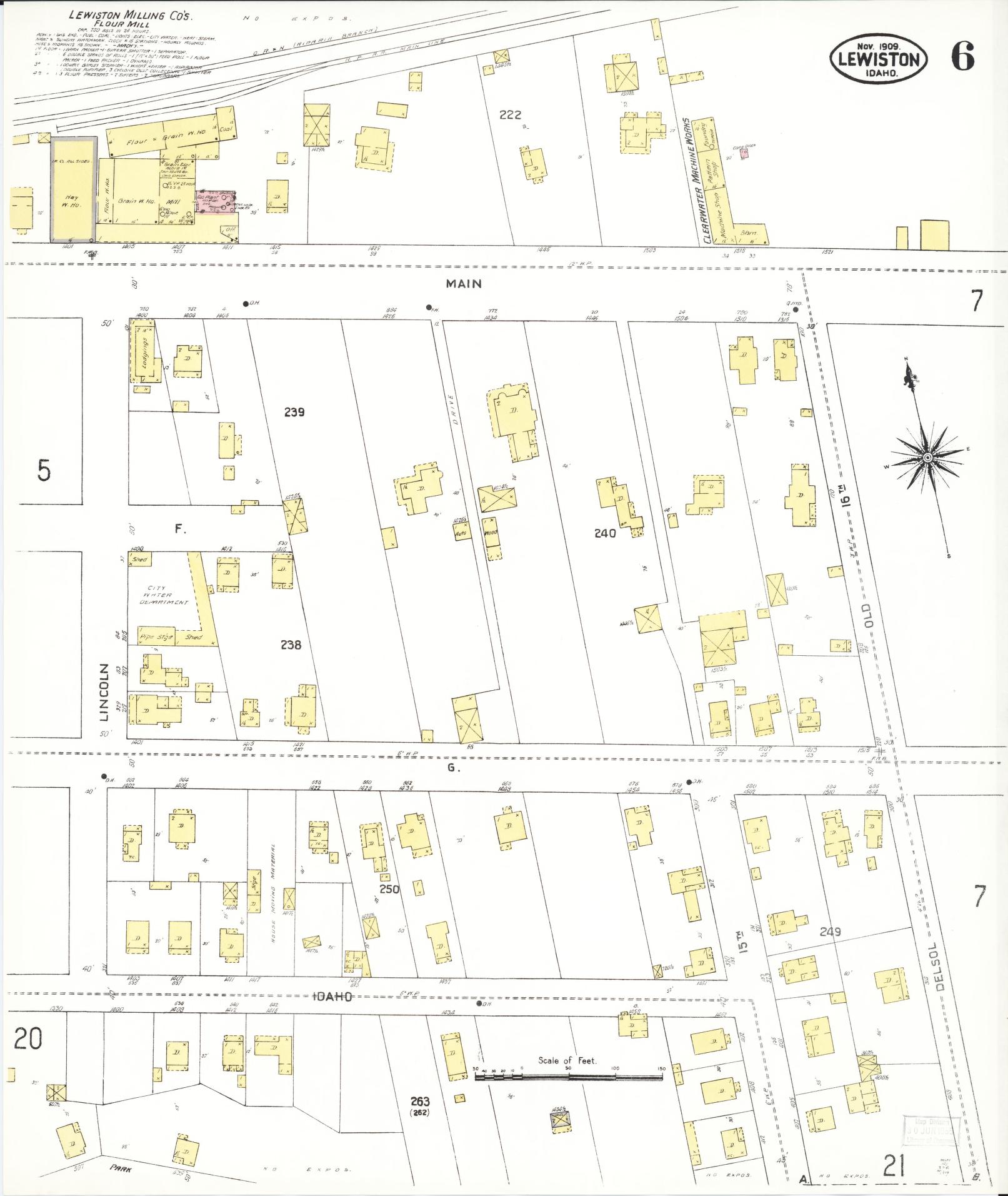 Sanborn Fire Insurance Map from Lewiston, Nez Perce County, Idaho (1909), Sheet #0006 - Historic Sanborn Fire Insurance Map Print, vintage old map wall art, antique decor, genealogy gift, Idaho Idaho map
