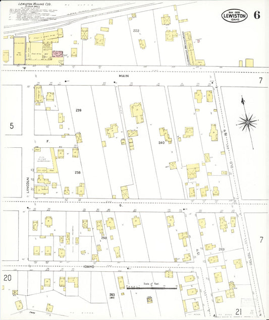 Sanborn Fire Insurance Map from Lewiston, Nez Perce County, Idaho (1909), Sheet #0006 - Historic Sanborn Fire Insurance Map Print, vintage old map wall art, antique decor, genealogy gift, Idaho Idaho map