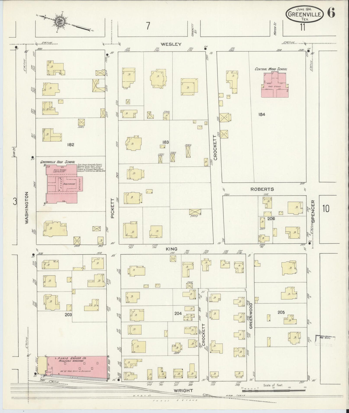 Sanborn Fire Insurance Map from Greenville, Hunt County, Texas (1914), Sheet #0006 - Historic Sanborn Fire Insurance Map Print, vintage old map wall art, antique decor, genealogy gift, Texas Texas map