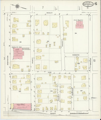 Sanborn Fire Insurance Map from Greenville, Hunt County, Texas (1914), Sheet #0006 - Historic Sanborn Fire Insurance Map Print, vintage old map wall art, antique decor, genealogy gift, Texas Texas map