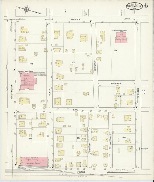 Sanborn Fire Insurance Map from Greenville, Hunt County, Texas (1914), Sheet #0006 - Historic Sanborn Fire Insurance Map Print, vintage old map wall art, antique decor, genealogy gift, Texas Texas map