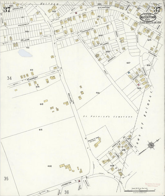 Sanborn Fire Insurance Map from Watertown, Middlesex County, Massachusetts (1923), Sheet #0037 - Historic Sanborn Fire Insurance Map Print, vintage old map wall art, antique decor, genealogy gift, Massachusetts Massachusetts map