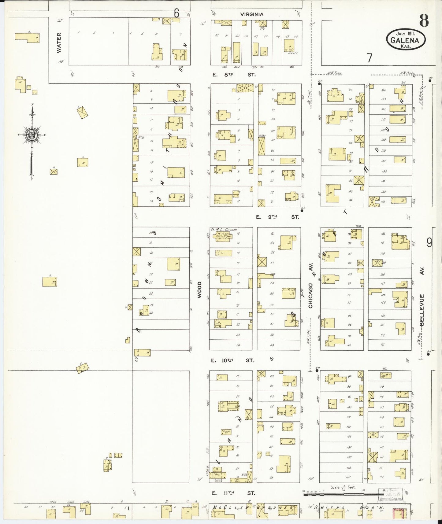 Sanborn Fire Insurance Map from Galena, Cherokee County, Kansas (1911), Sheet #0008 - Complete Map Set gallery image, historic Sanborn map, vintage wall art, Kansas Kansas