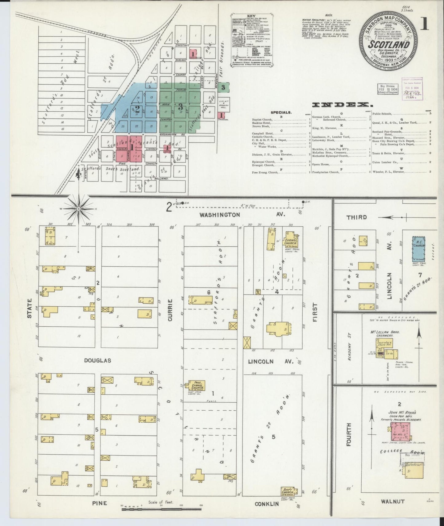Sanborn Fire Insurance Map from Scotland, Bon Homme County, South Dakota (1903), Sheet #0001 - Historic Sanborn Fire Insurance Map Print, vintage old map wall art, antique decor, genealogy gift, South Dakota South Dakota map