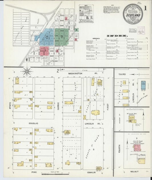 Sanborn Fire Insurance Map from Scotland, Bon Homme County, South Dakota (1903), Sheet #0001 - Historic Sanborn Fire Insurance Map Print, vintage old map wall art, antique decor, genealogy gift, South Dakota South Dakota map