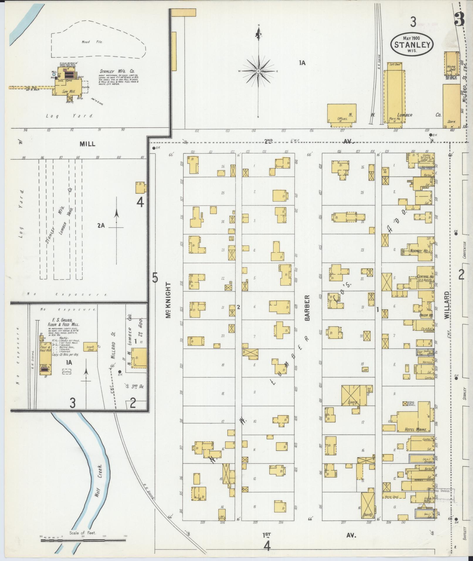 Sanborn Fire Insurance Map from Stanley, Chippewa County, Wisconsin (1900), Sheet #0003 - Complete Map Set gallery image, historic Sanborn map, vintage wall art, Wisconsin Wisconsin