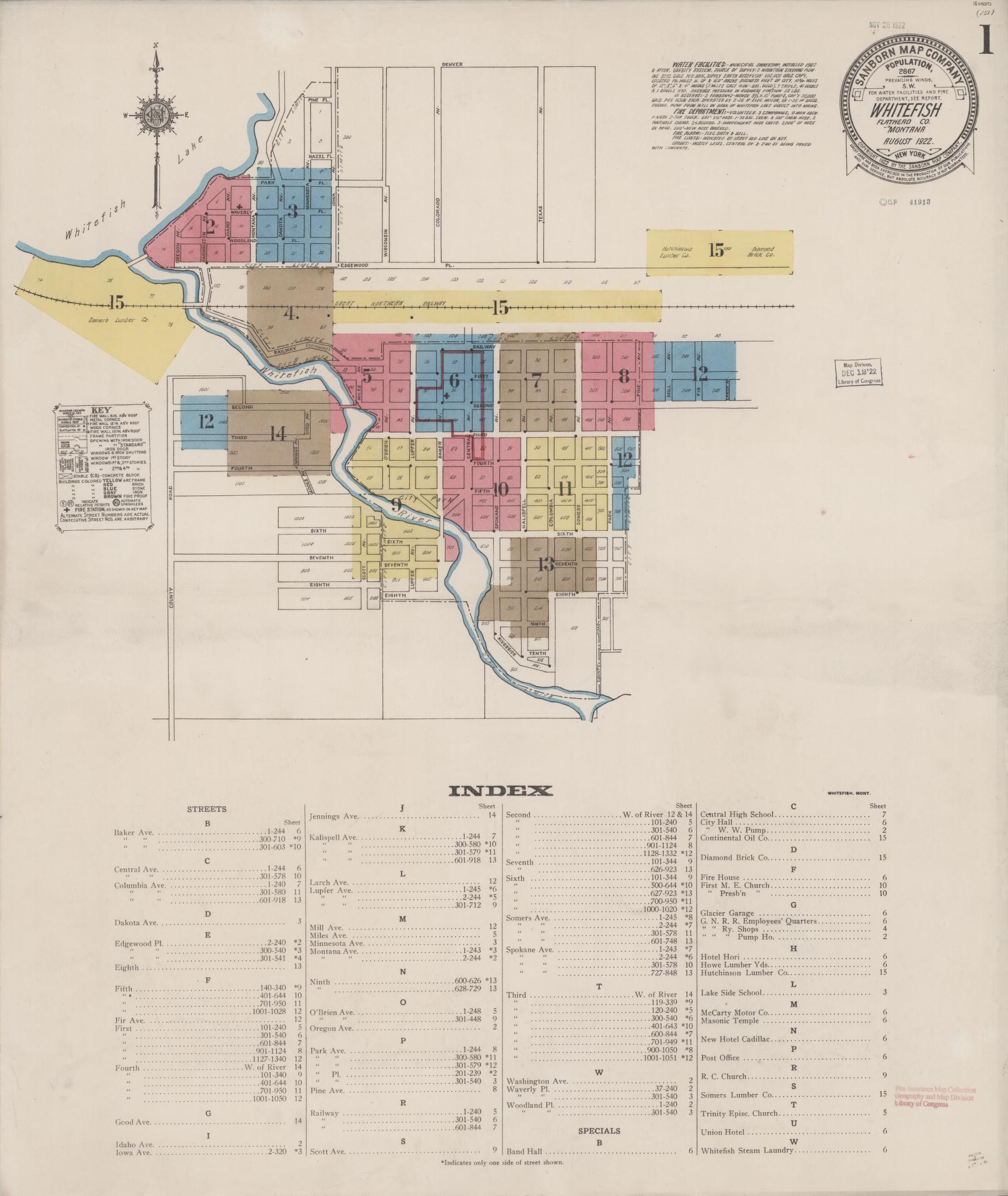 Sanborn Fire Insurance Map from Whitefish, Flathead County, Montana (1922), Sheet #0001 - Historic Sanborn Fire Insurance Map Print, vintage old map wall art, antique decor, genealogy gift, Montana Montana map
