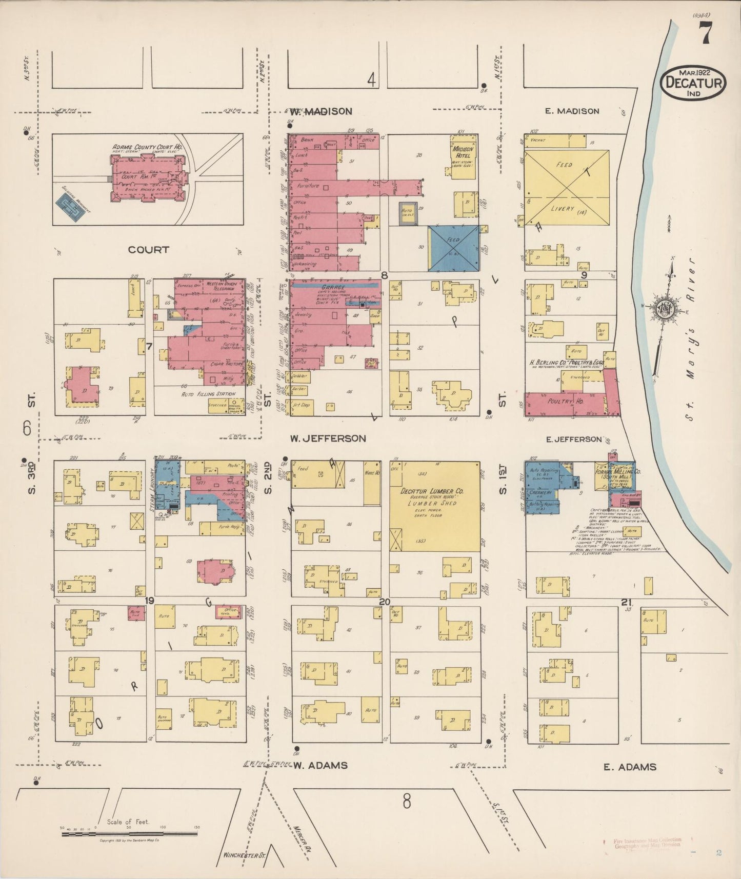 Sanborn Fire Insurance Map from Decatur, Adams County, Indiana (1922), Sheet #0007 - Complete Map Set gallery image, historic Sanborn map, vintage wall art, Indiana Indiana