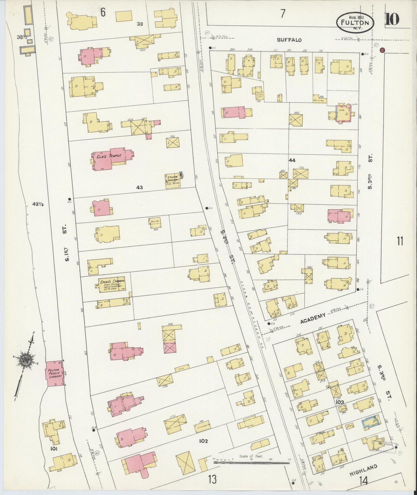 Sanborn Fire Insurance Map from Fulton, Oswego County, New York (1911), Sheet #0010 - Complete Map Set gallery image, historic Sanborn map, vintage wall art, New York New York