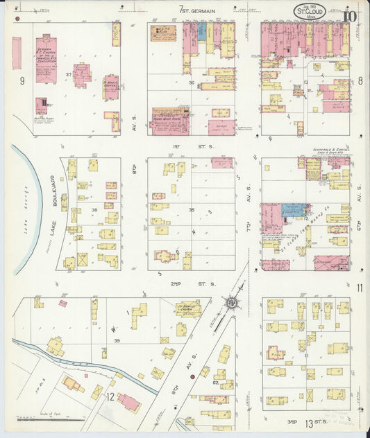 Sanborn Fire Insurance Map from Saint Cloud, Stearns, Benton, and Sherburne Counties, Minnesota (1913), Sheet #0010 - Historic Sanborn Fire Insurance Map Print, vintage old map wall art, antique decor, genealogy gift, Minnesota Minnesota map