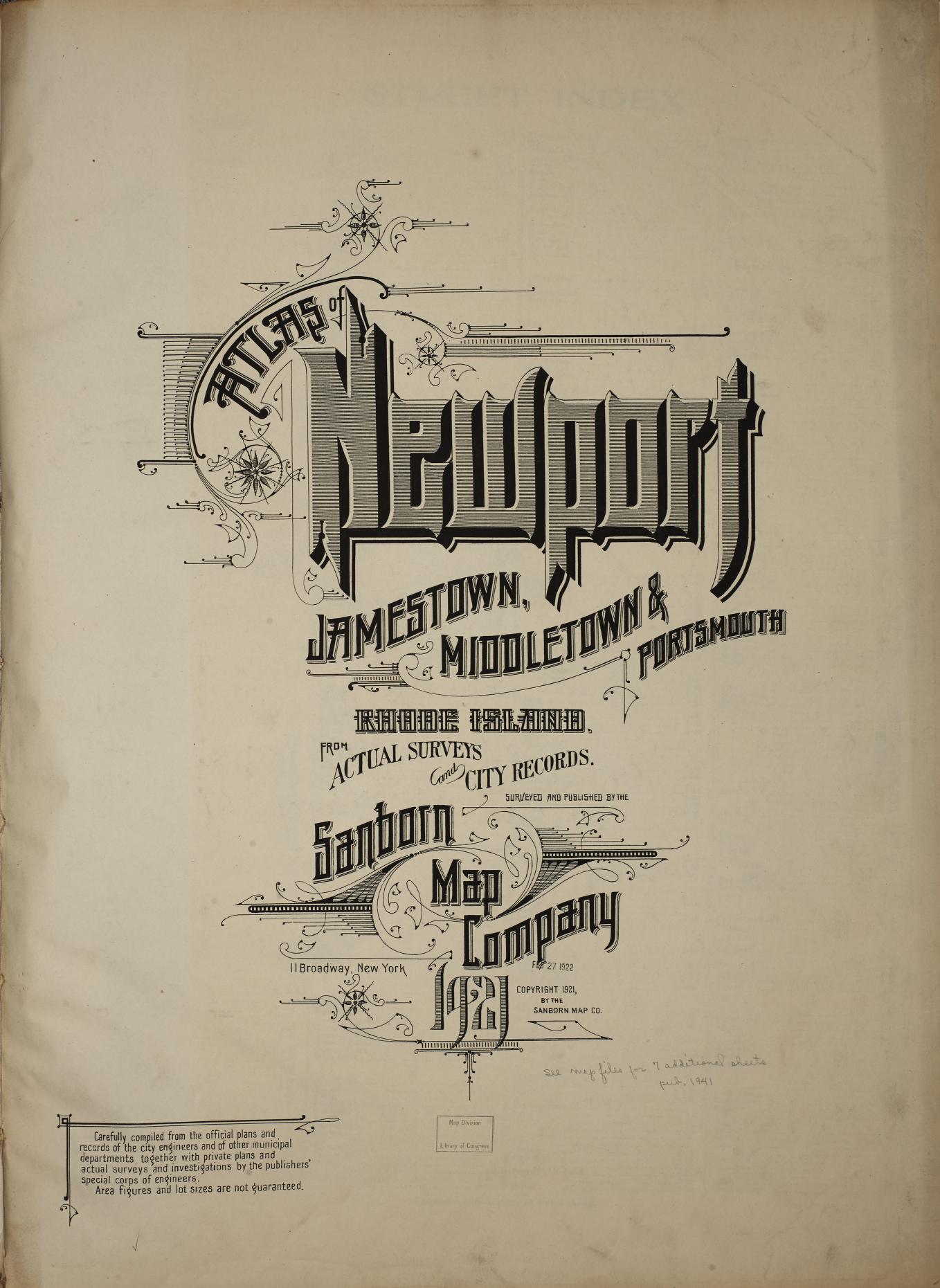 Sanborn Fire Insurance Map from Newport, Newport County, Rhode Island. (1921) – Historic Sanborn Fire Insurance Map Print