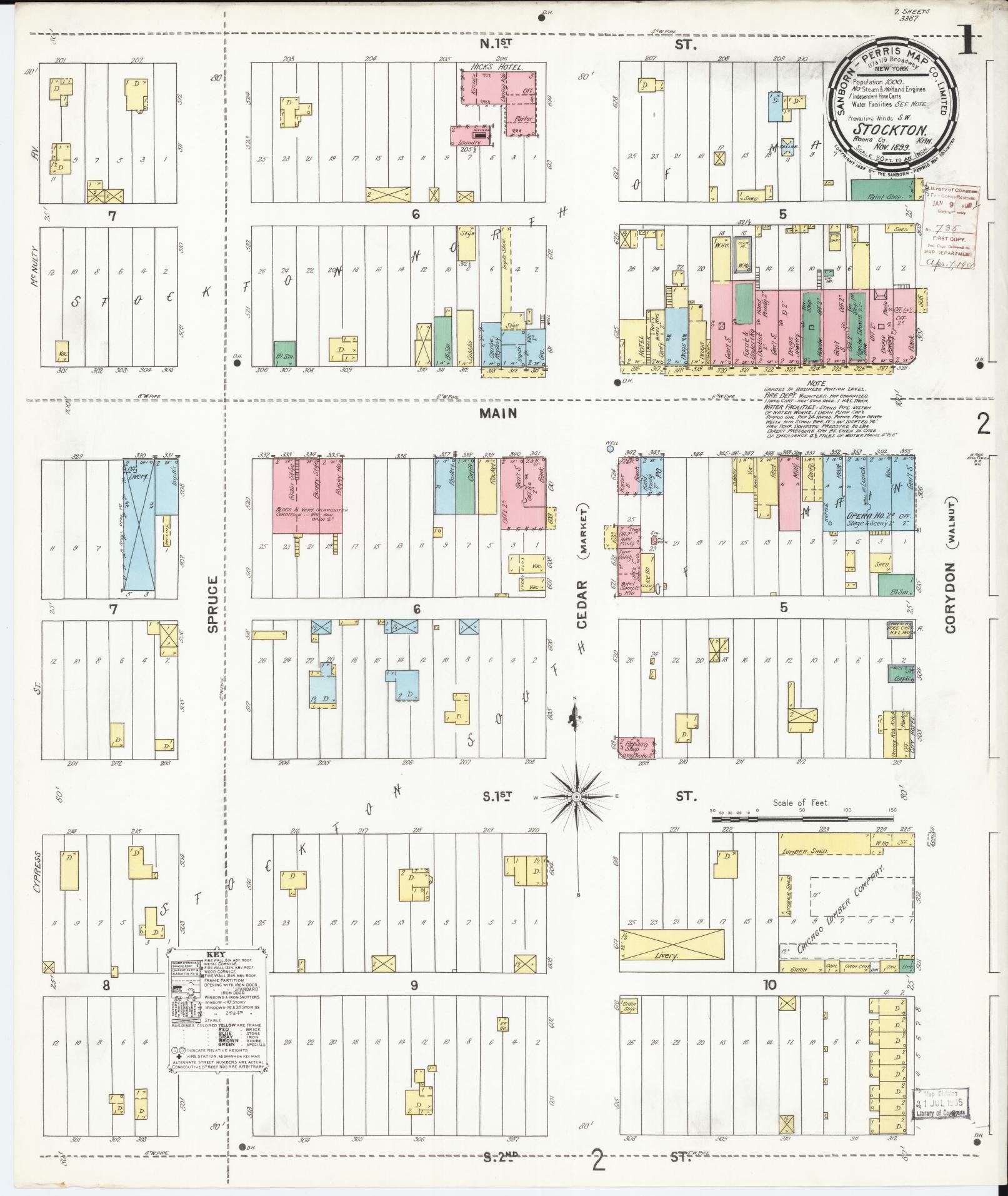 Sanborn Fire Insurance Map from Stockton, Rooks County, Kansas (1899), Sheet #0001 - Complete Map Set gallery image, historic Sanborn map, vintage wall art, Kansas Kansas