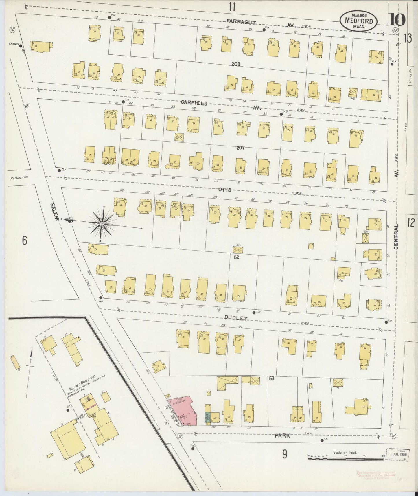 Sanborn Fire Insurance Map from Medford, Middlesex County, Massachusetts (1903), Sheet #0010 - Historic Sanborn Fire Insurance Map Print, vintage old map wall art, antique decor, genealogy gift, Massachusetts Massachusetts map