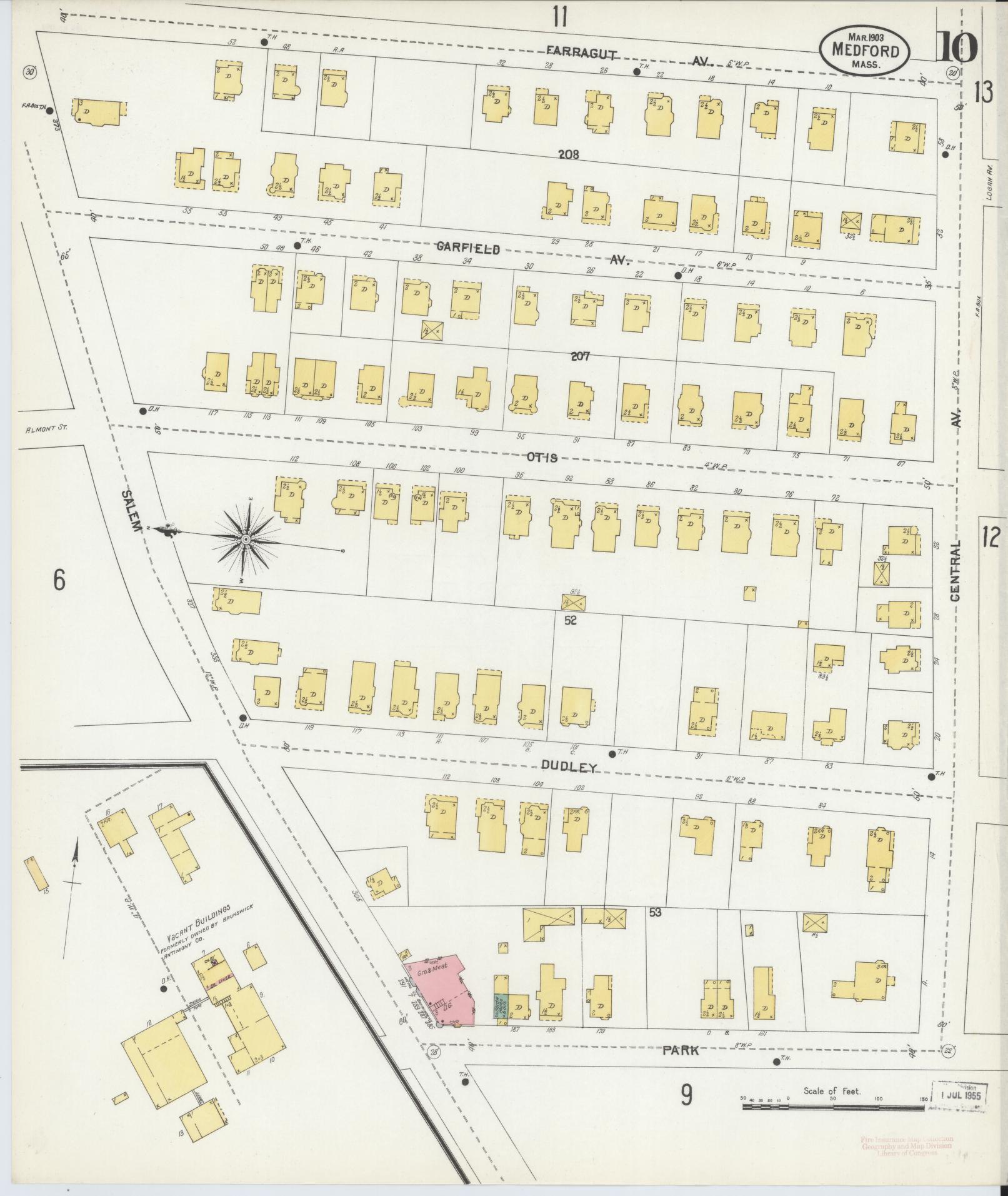 Sanborn Fire Insurance Map from Medford, Middlesex County, Massachusetts (1903), Sheet #0010 - Historic Sanborn Fire Insurance Map Print, vintage old map wall art, antique decor, genealogy gift, Massachusetts Massachusetts map
