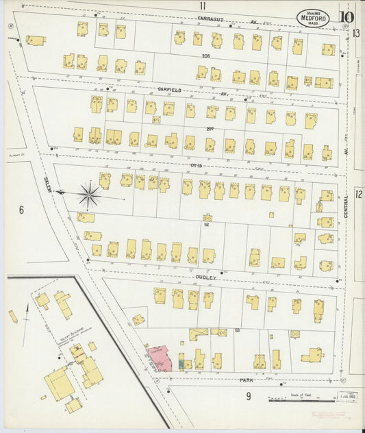 Sanborn Fire Insurance Map from Medford, Middlesex County, Massachusetts (1903), Sheet #0010 - Historic Sanborn Fire Insurance Map Print, vintage old map wall art, antique decor, genealogy gift, Massachusetts Massachusetts map