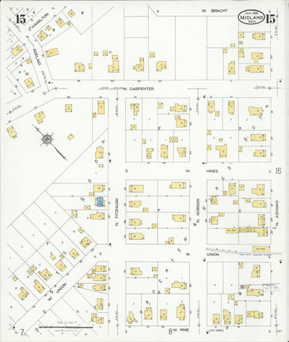 Sanborn Fire Insurance Map from Midland, Midland County, Michigan (1926), Sheet #0015 - Historic Sanborn Fire Insurance Map Print, vintage old map wall art, antique decor, genealogy gift, Michigan Michigan map