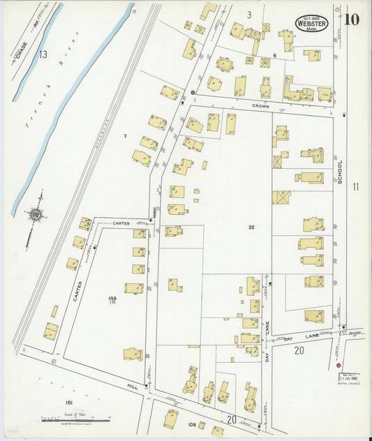 Sanborn Fire Insurance Map from Webster, Worcester County, Massachusetts (1920), Sheet #0010 - Historic Sanborn Fire Insurance Map Print, vintage old map wall art, antique decor, genealogy gift, Massachusetts Massachusetts map