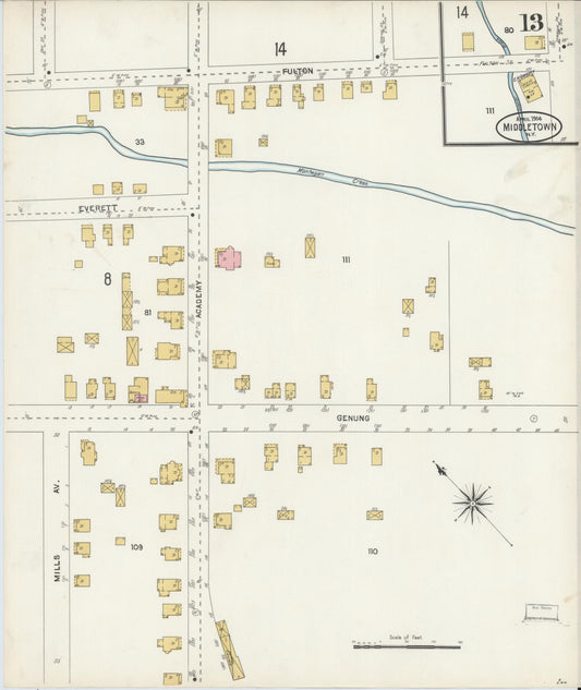 Sanborn Fire Insurance Map from Middletown, Orange County, New York (1904), Sheet #0013 - Historic Sanborn Fire Insurance Map Print, vintage old map wall art, antique decor, genealogy gift, New York New York map