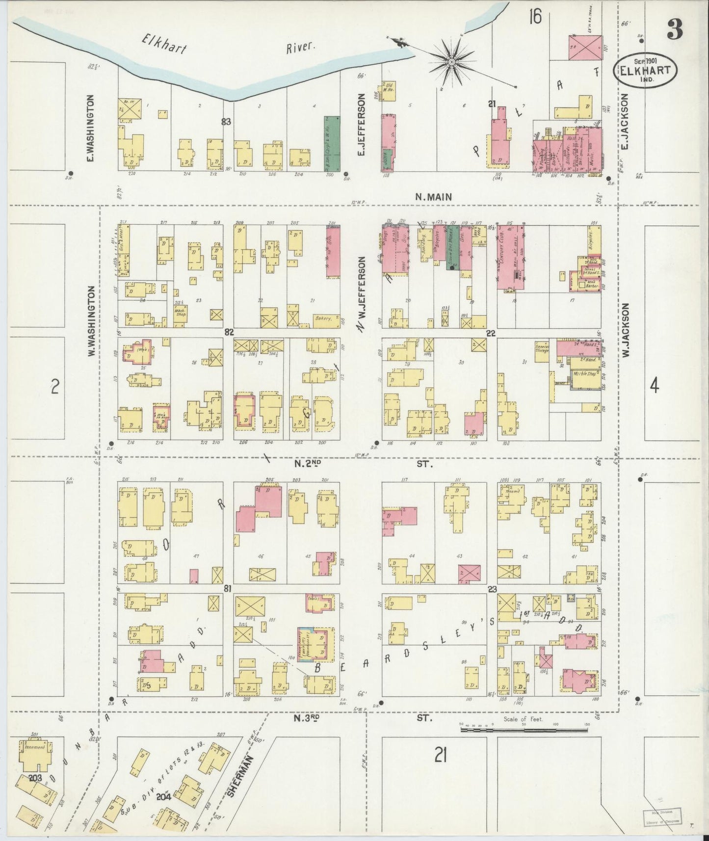 Sanborn Fire Insurance Map from Elkhart, Elkhart County, Indiana (1901), Sheet #0003 - Complete Map Set gallery image, historic Sanborn map, vintage wall art, Indiana Indiana