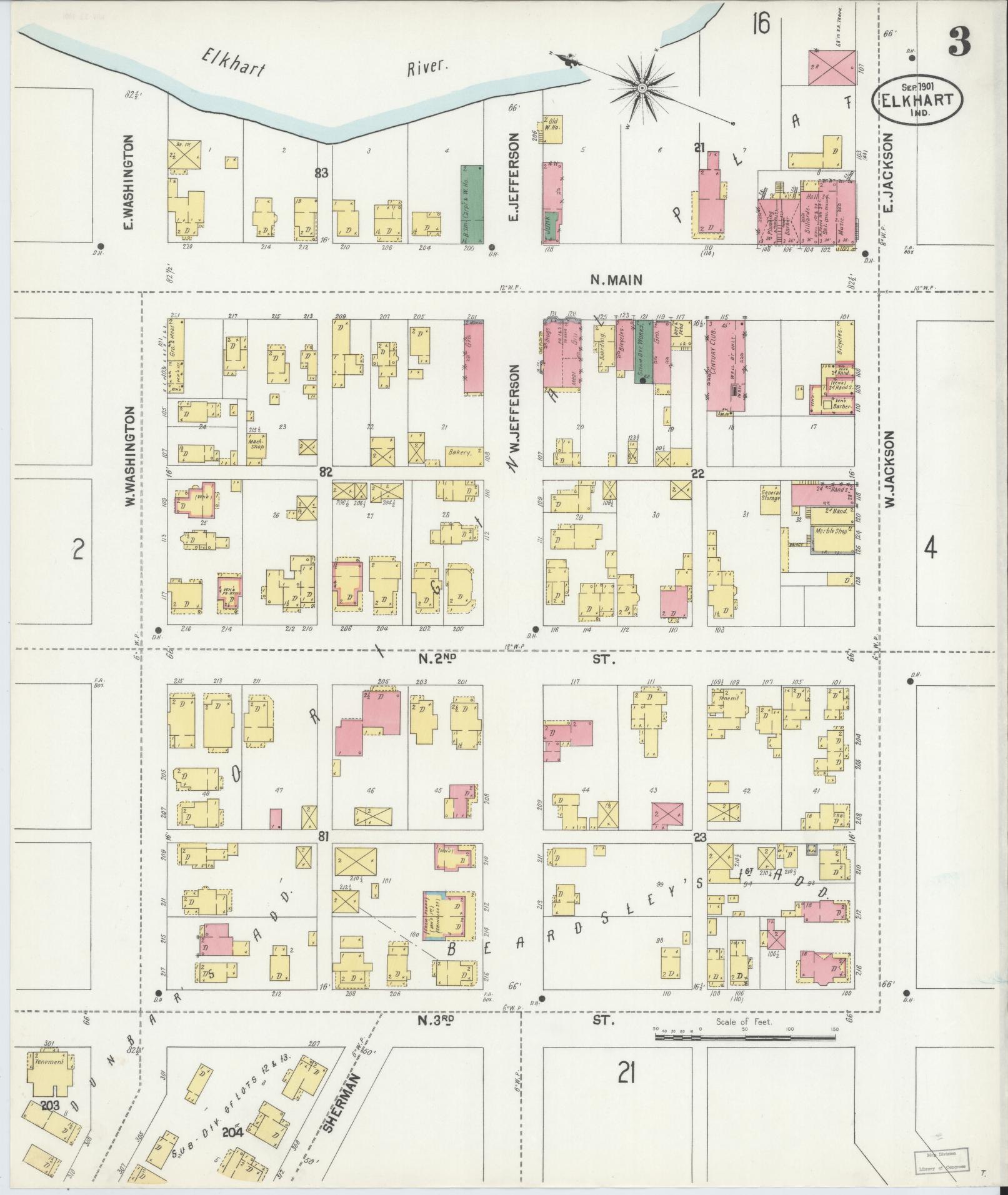 Sanborn Fire Insurance Map from Elkhart, Elkhart County, Indiana (1901), Sheet #0003 - Complete Map Set gallery image, historic Sanborn map, vintage wall art, Indiana Indiana