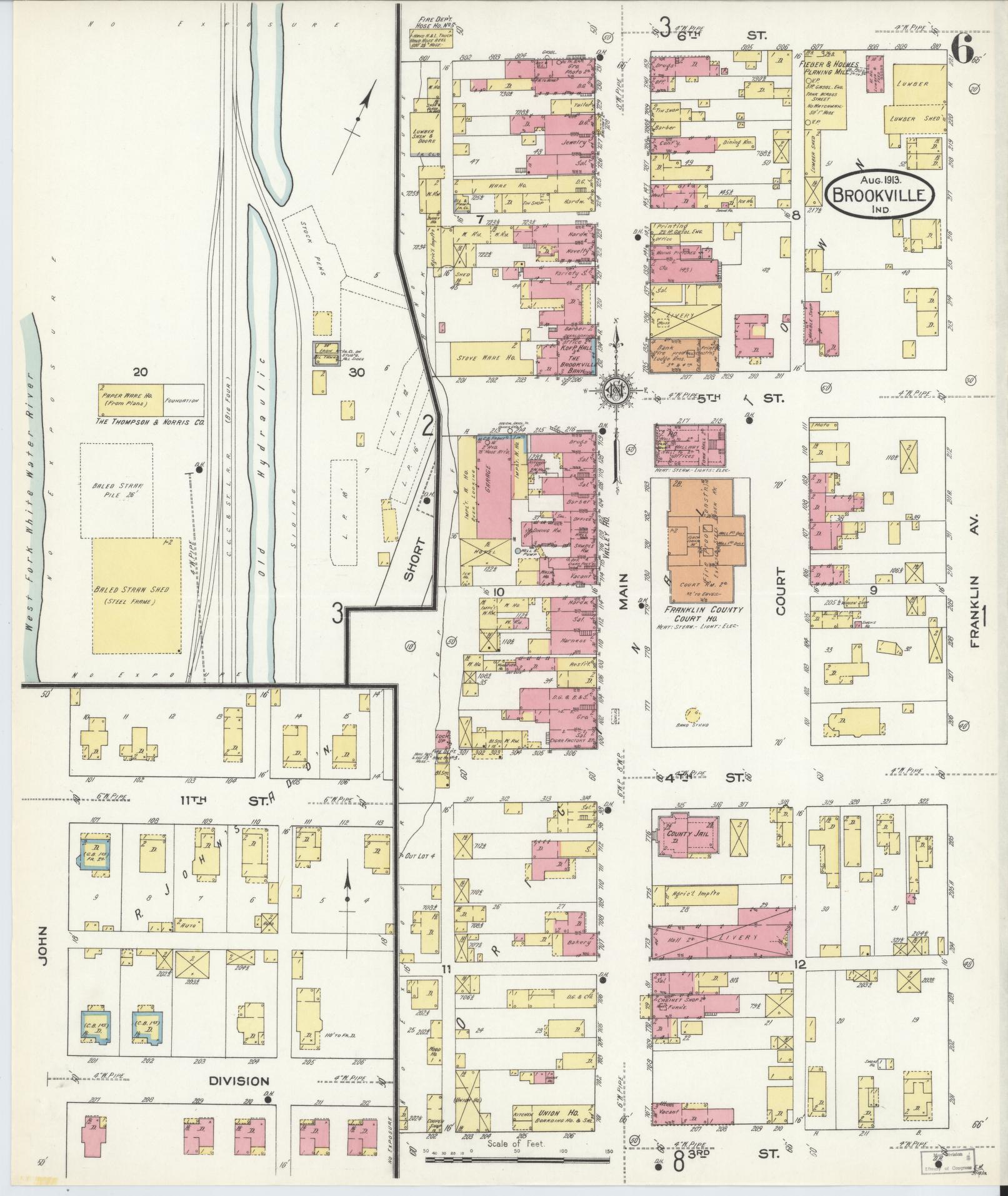 Sanborn Fire Insurance Map from Brookville, Franklin County, Indiana (1913), Sheet #0006 - Complete Map Set gallery image, historic Sanborn map, vintage wall art, Indiana Indiana