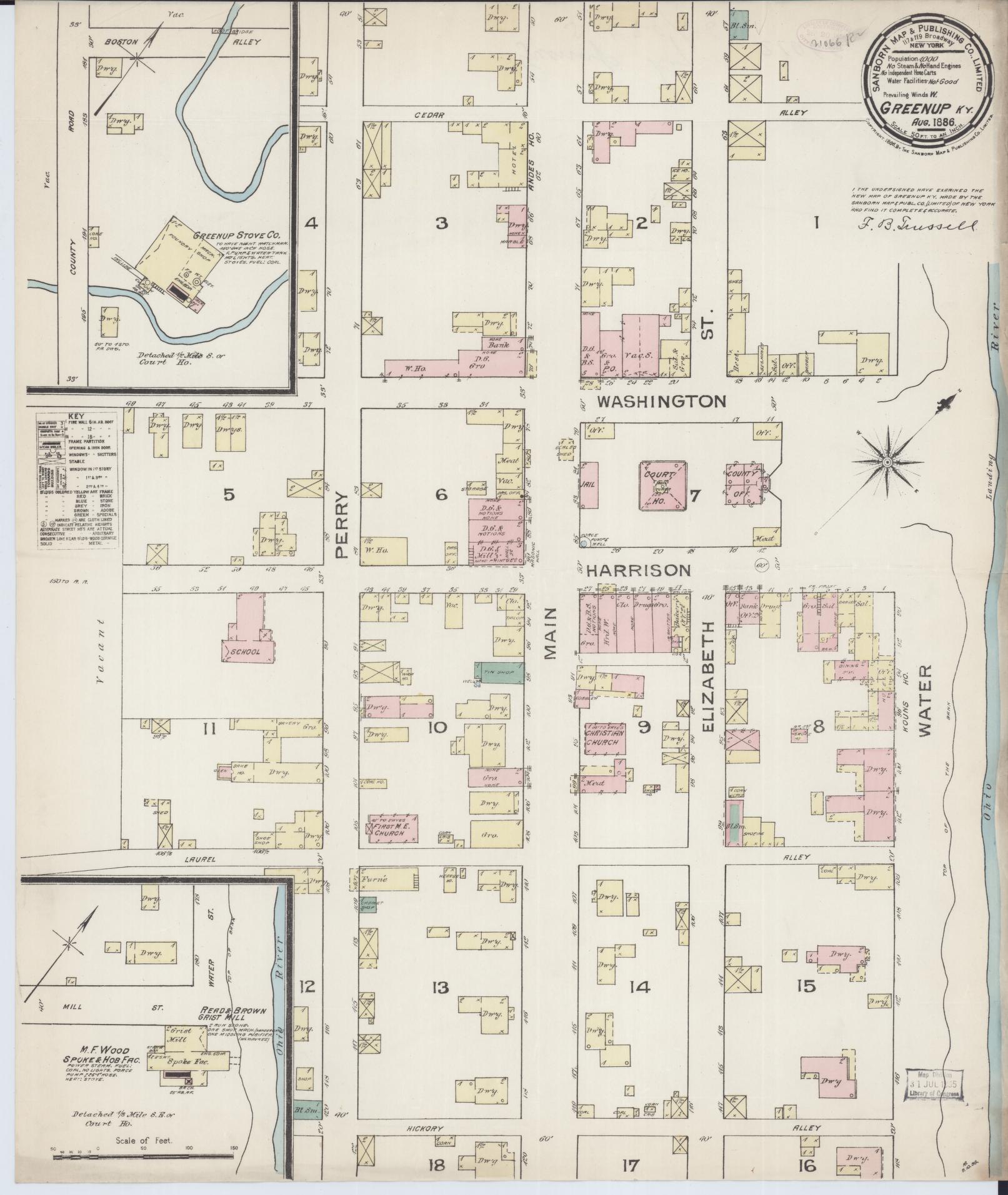 Sanborn Fire Insurance Map from Greenup, Greenup County, Kentucky (1886), Sheet #0001 - Historic Sanborn Fire Insurance Map Print, vintage old map wall art, antique decor, genealogy gift, Kentucky Kentucky map