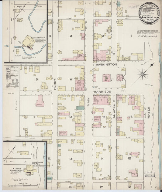 Sanborn Fire Insurance Map from Greenup, Greenup County, Kentucky (1886), Sheet #0001 - Historic Sanborn Fire Insurance Map Print, vintage old map wall art, antique decor, genealogy gift, Kentucky Kentucky map
