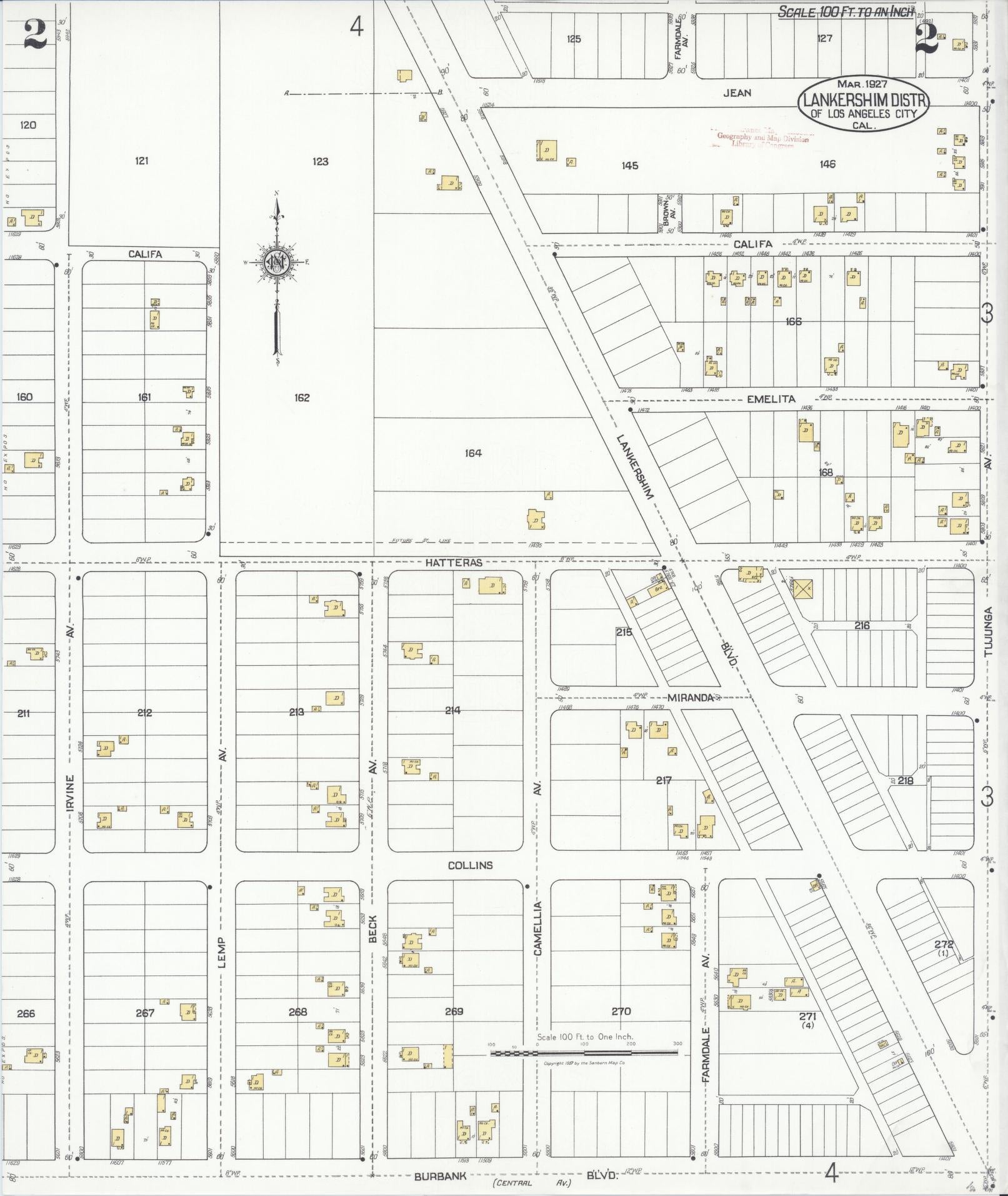 Sanborn Fire Insurance Map from Lankershim, Los Angeles County, California (1927), Sheet #0002 - Historic Sanborn Fire Insurance Map Print, vintage old map wall art, antique decor, genealogy gift, California California map