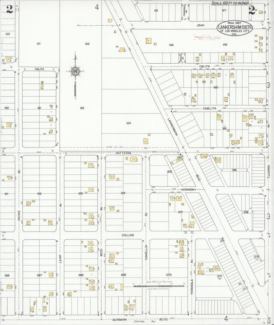Sanborn Fire Insurance Map from Lankershim, Los Angeles County, California (1927), Sheet #0002 - Historic Sanborn Fire Insurance Map Print, vintage old map wall art, antique decor, genealogy gift, California California map