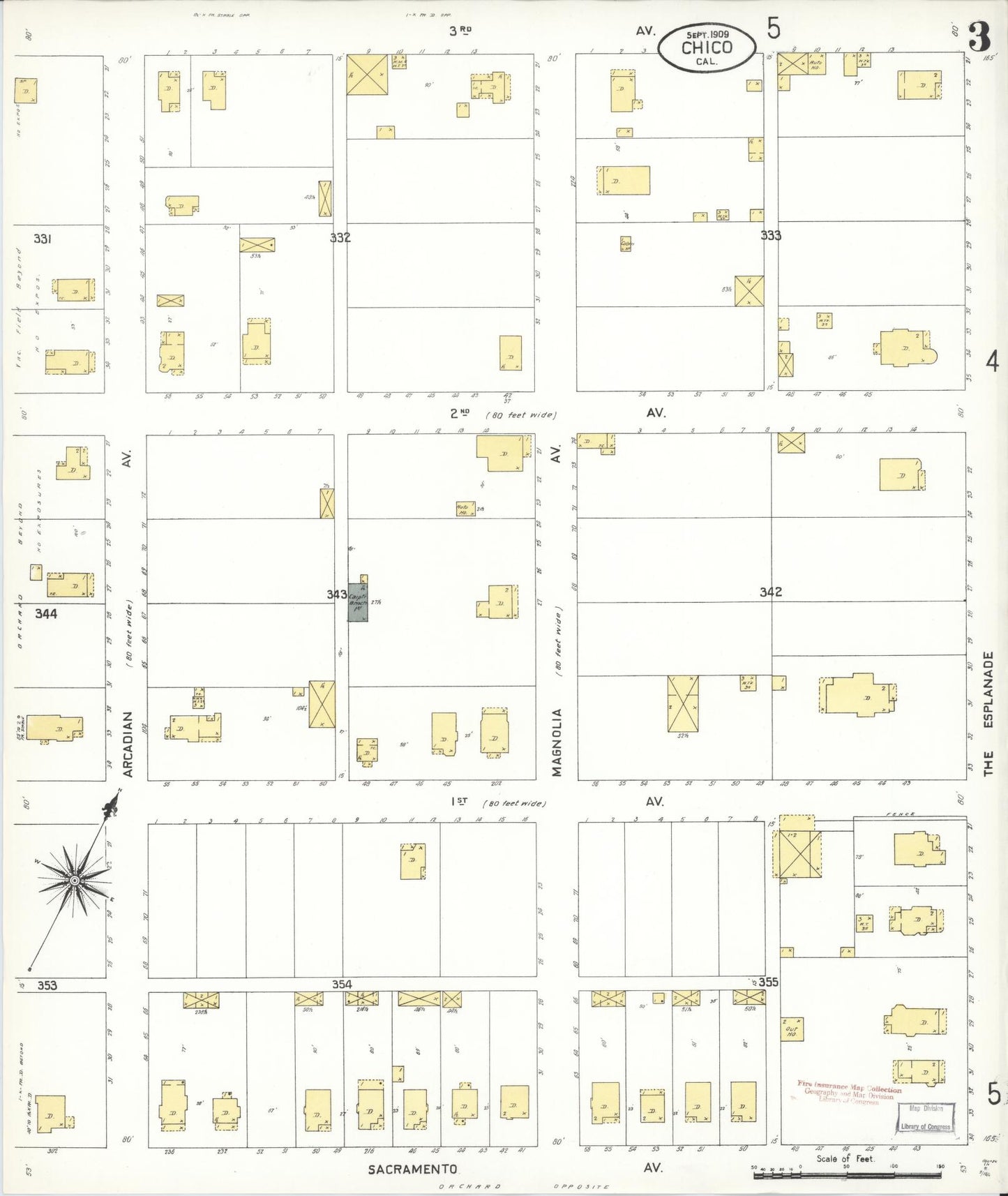 Sanborn Fire Insurance Map from Chico, Butte County, California (1909), Sheet #0003 - Historic Sanborn Fire Insurance Map Print, vintage old map wall art, antique decor, genealogy gift, California California map