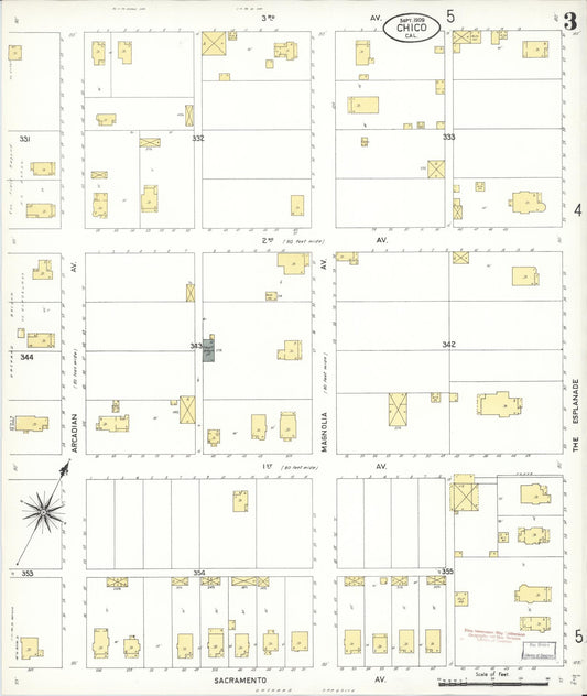 Sanborn Fire Insurance Map from Chico, Butte County, California (1909), Sheet #0003 - Historic Sanborn Fire Insurance Map Print, vintage old map wall art, antique decor, genealogy gift, California California map