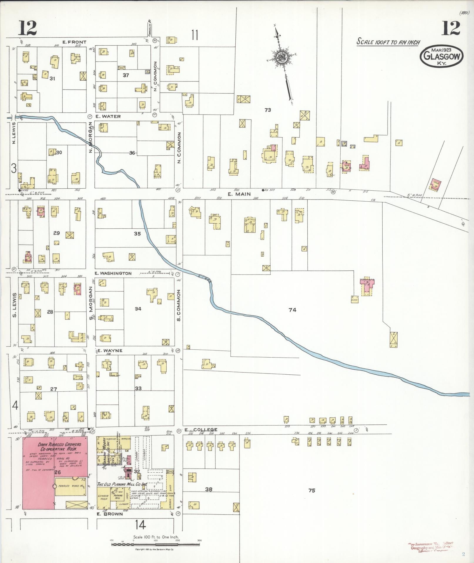 Sanborn Fire Insurance Map from Glasgow, Barren County, Kentucky (1923), Sheet #0012 - Historic Sanborn Fire Insurance Map Print, vintage old map wall art, antique decor, genealogy gift, Kentucky Kentucky map