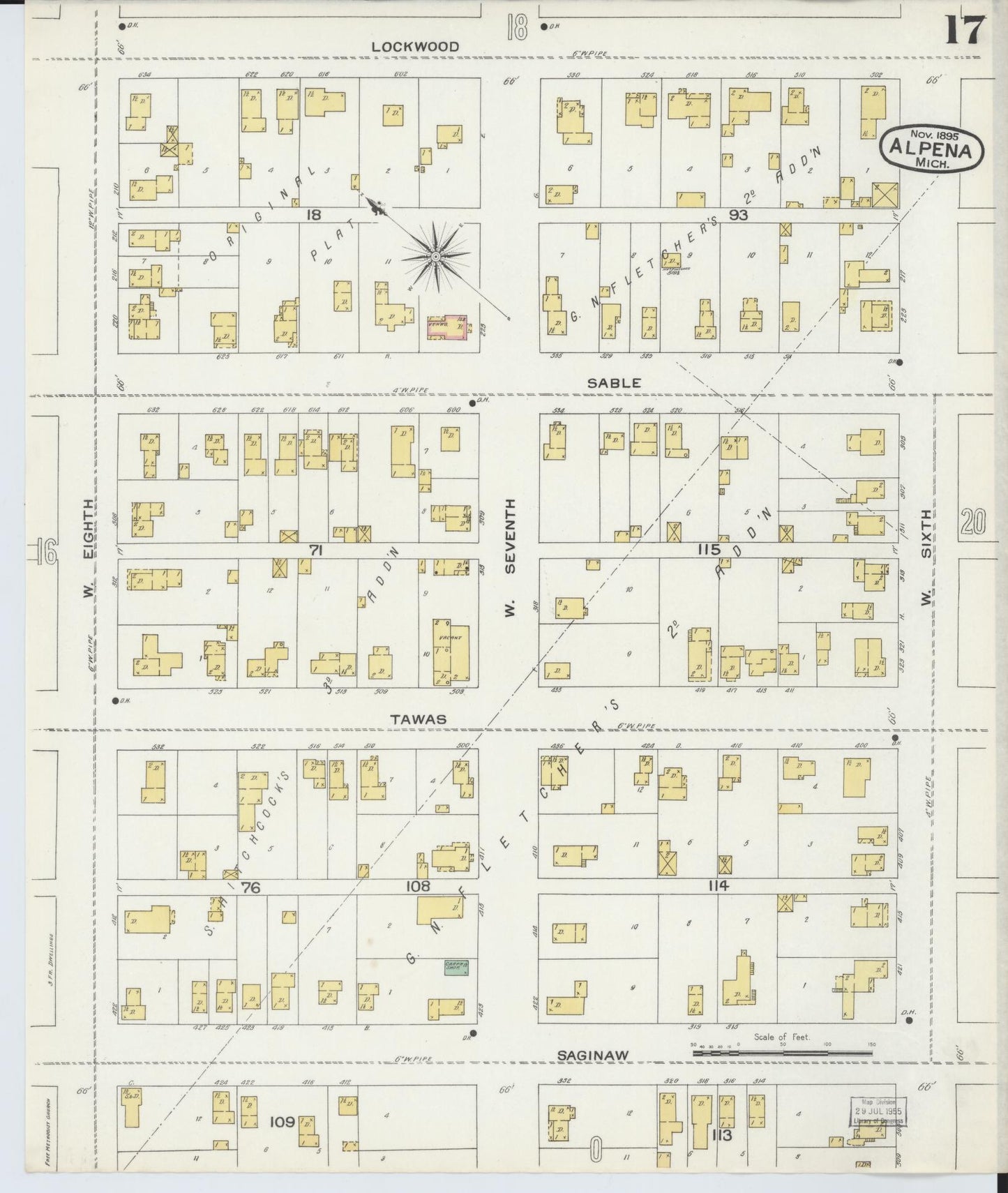 Sanborn Fire Insurance Map from Alpena, Alpena County, Michigan (1895), Sheet #0017 - Historic Sanborn Fire Insurance Map Print, vintage old map wall art, antique decor, genealogy gift, Michigan Michigan map