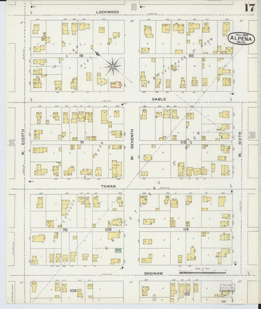 Sanborn Fire Insurance Map from Alpena, Alpena County, Michigan (1895), Sheet #0017 - Historic Sanborn Fire Insurance Map Print, vintage old map wall art, antique decor, genealogy gift, Michigan Michigan map