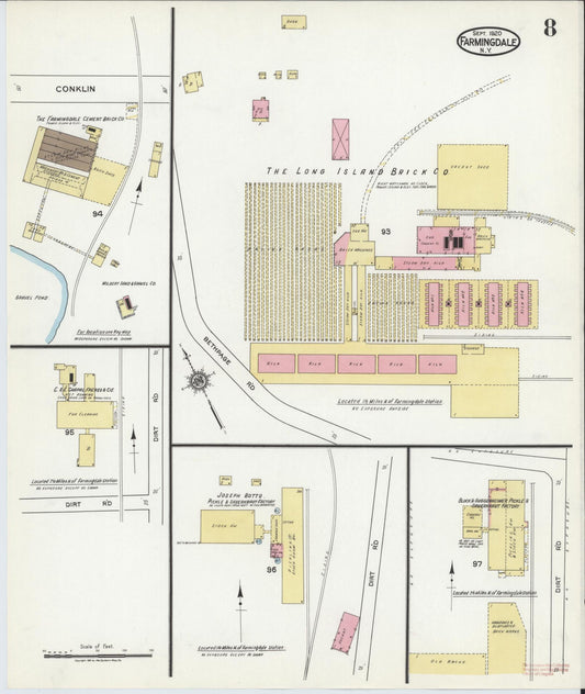Sanborn Fire Insurance Map from Farmingdale, Nassau County, New York (1920), Sheet #0008 - Historic Sanborn Fire Insurance Map Print, vintage old map wall art, antique decor, genealogy gift, New York New York map