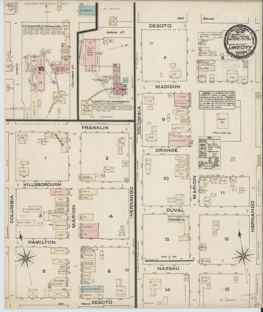 Sanborn Fire Insurance Map from Lake City, Columbia County, Florida (1884), Sheet #0001 - Historic Sanborn Fire Insurance Map Print, vintage old map wall art, antique decor, genealogy gift, Florida Florida map
