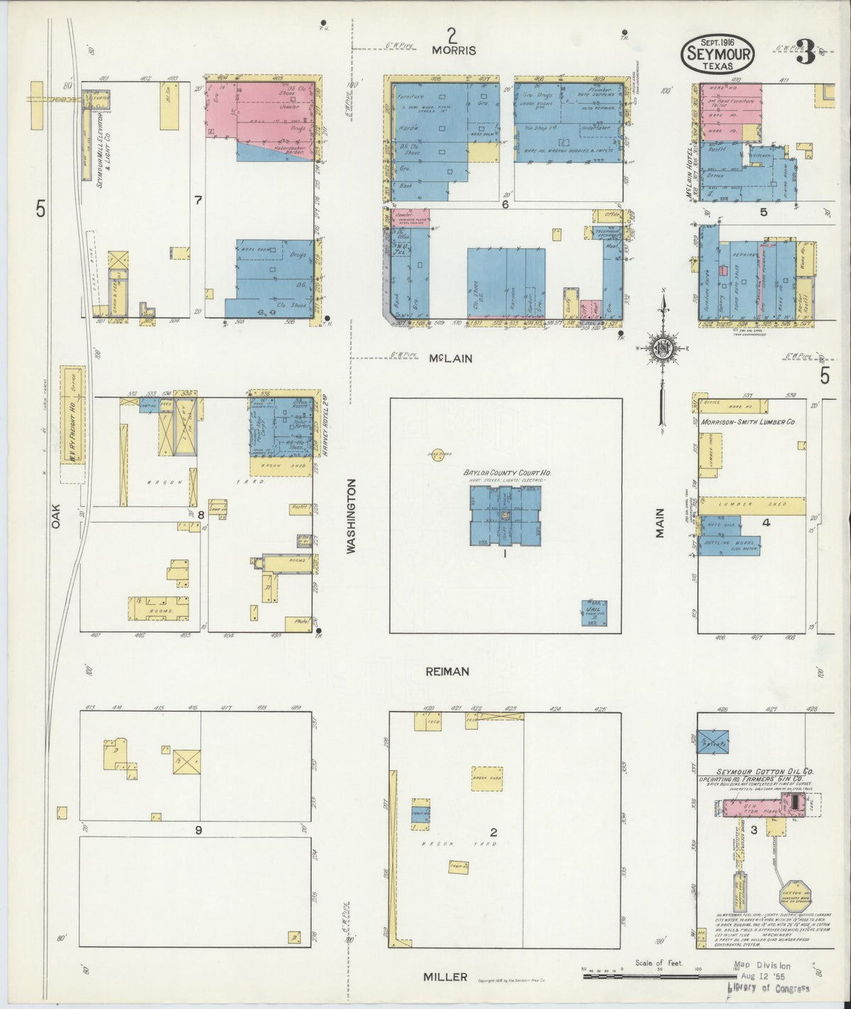 Sanborn Fire Insurance Map from Seymour, Baylor County, Texas (1916), Sheet #0003 - Complete Map Set gallery image, historic Sanborn map, vintage wall art, Texas Texas