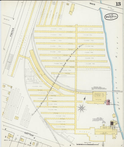 Sanborn Fire Insurance Map from Merrill, Lincoln County, Wisconsin (1892), Sheet #0013 - Historic Sanborn Fire Insurance Map Print, vintage old map wall art, antique decor, genealogy gift, Wisconsin Wisconsin map