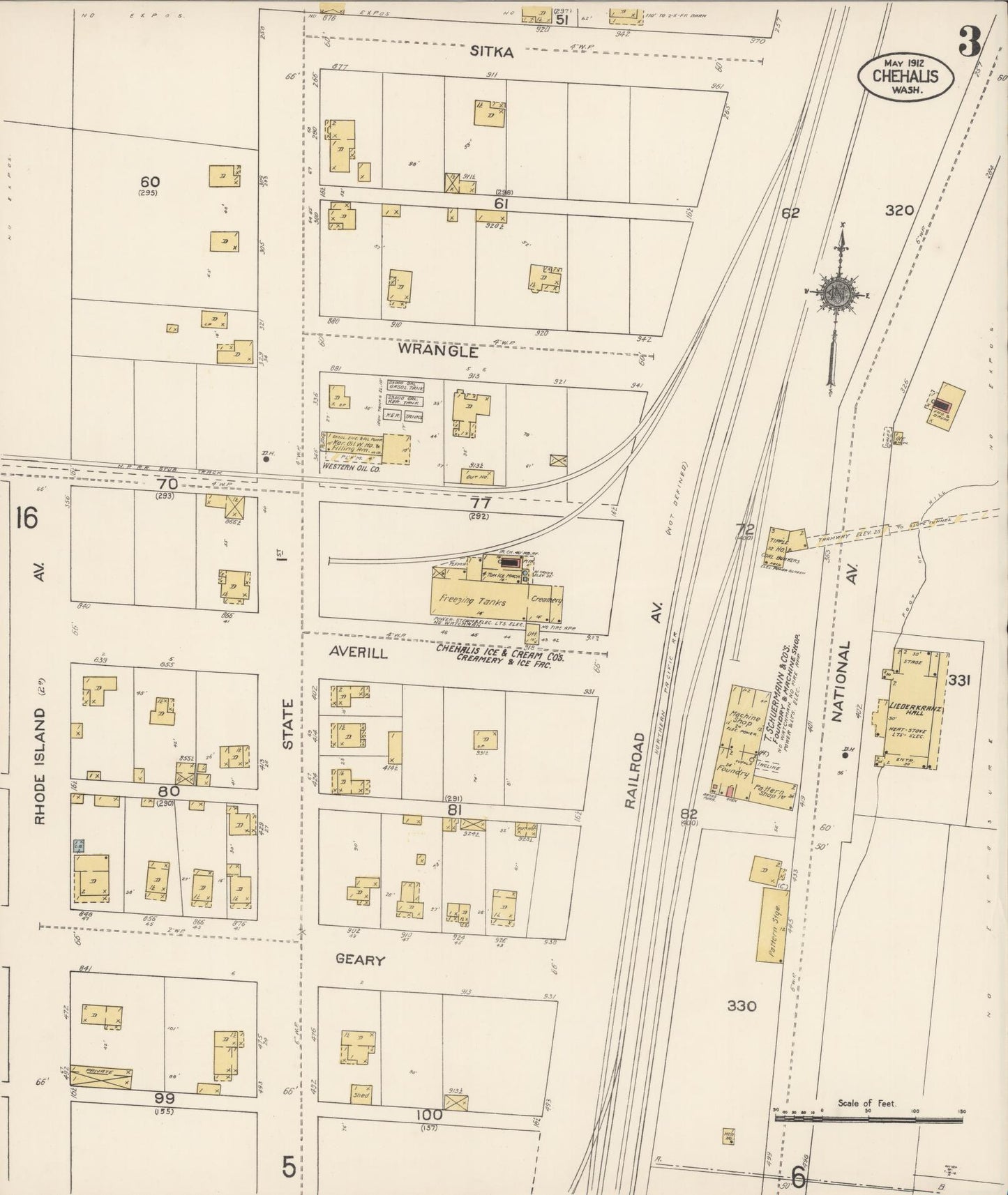Sanborn Fire Insurance Map from Chehalis, Lewis County, Washington (1912), Sheet #0003 - Complete Map Set gallery image, historic Sanborn map, vintage wall art, Washington Washington