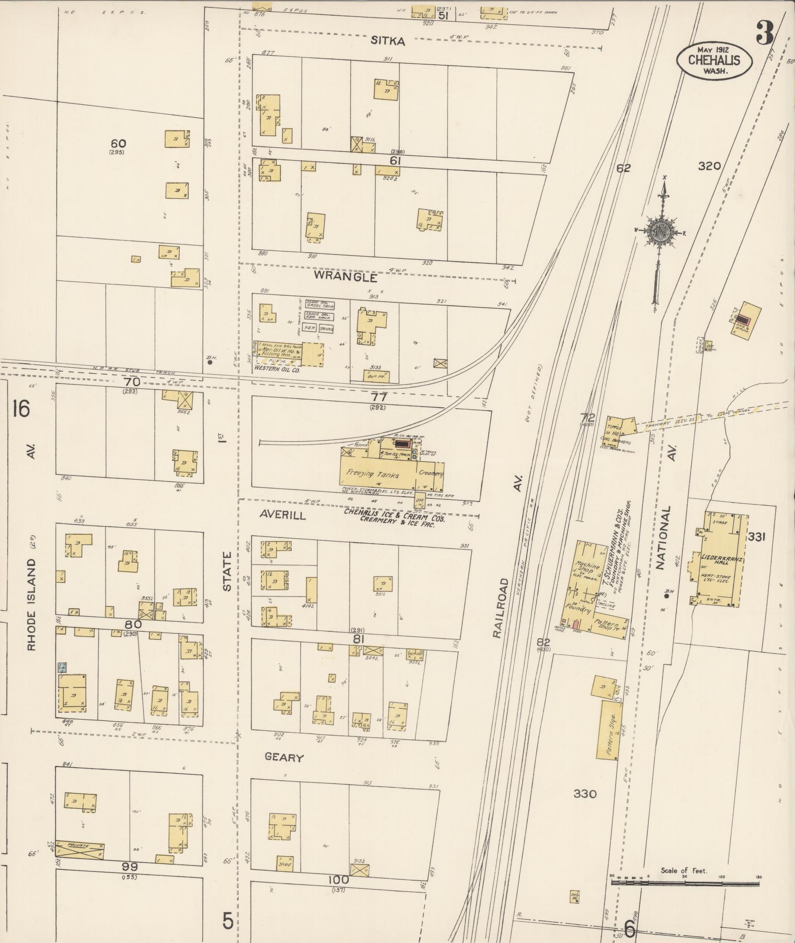 Sanborn Fire Insurance Map from Chehalis, Lewis County, Washington (1912), Sheet #0003 - Complete Map Set gallery image, historic Sanborn map, vintage wall art, Washington Washington