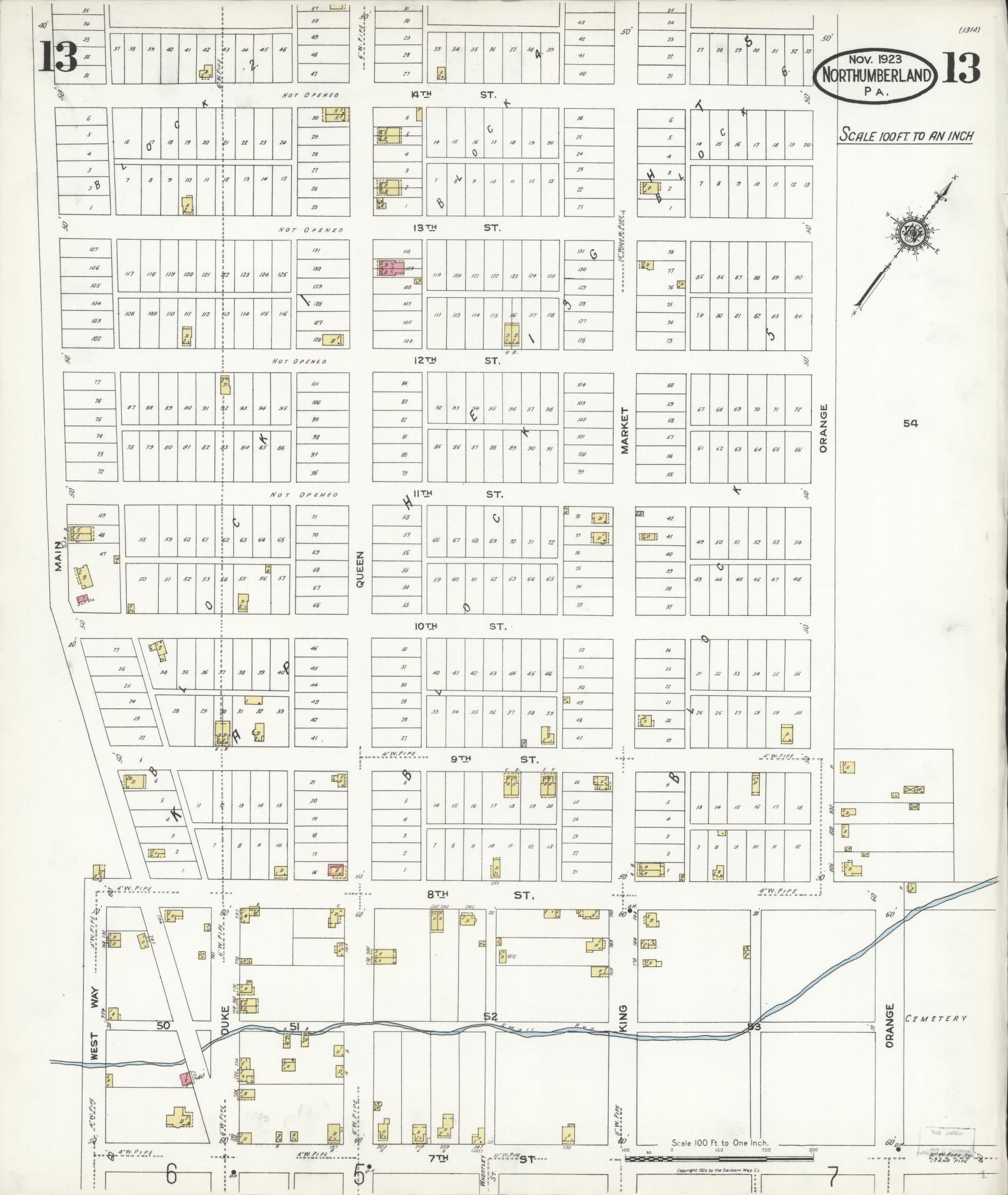 Sanborn Fire Insurance Map from Northumberland, Northumberland County, Pennsylvania (1923), Sheet #0013 - Complete Map Set gallery image, historic Sanborn map, vintage wall art, Pennsylvania Pennsylvania