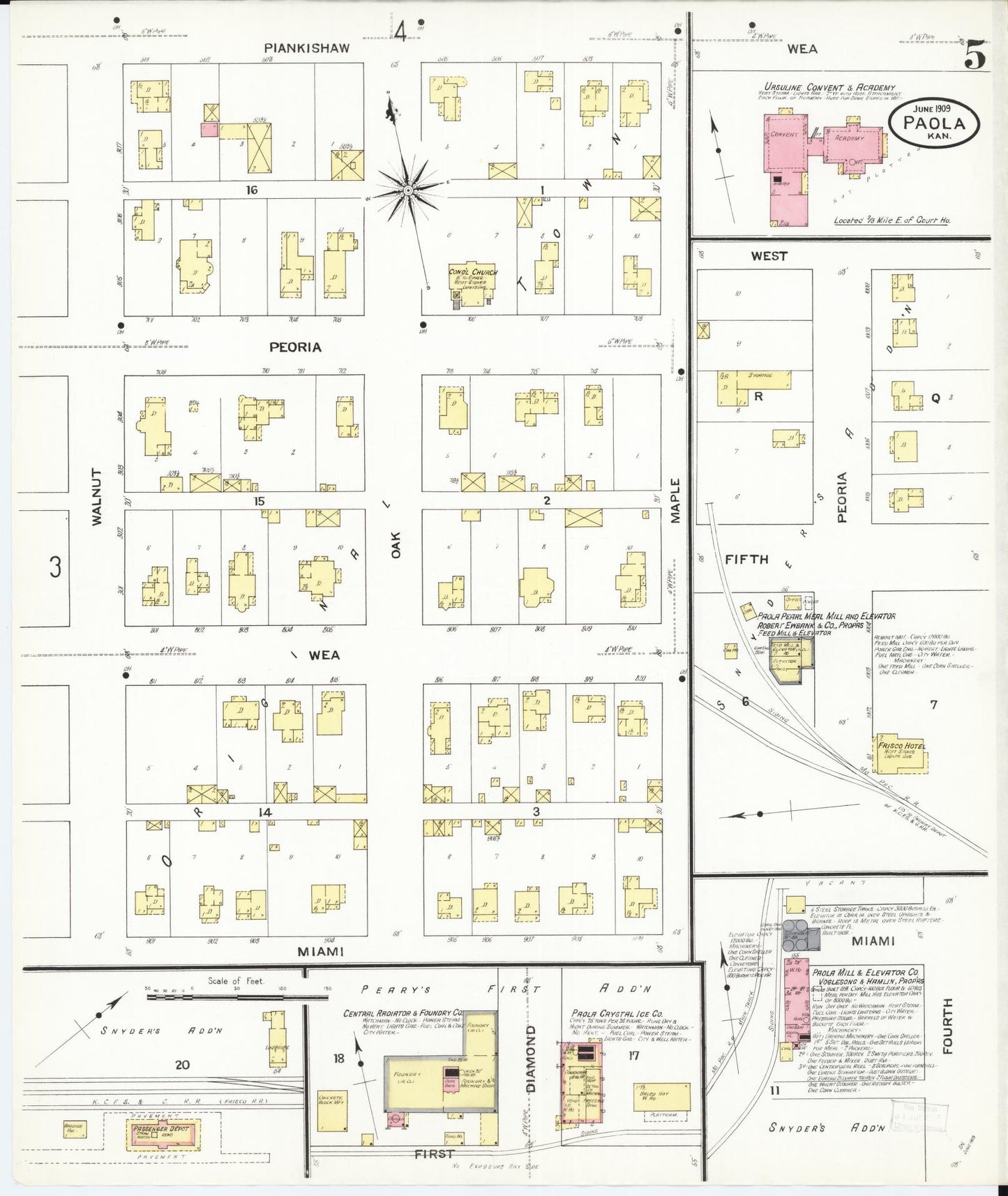 Sanborn Fire Insurance Map from Paola, Miami County, Kansas (1909), Sheet #0005 - Complete Map Set gallery image, historic Sanborn map, vintage wall art, Kansas Kansas