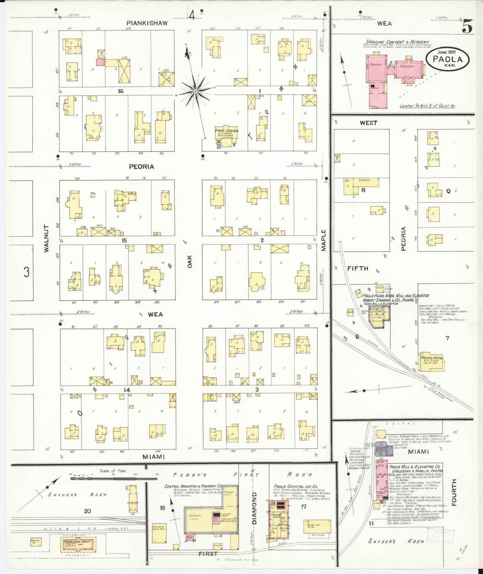 Sanborn Fire Insurance Map from Paola, Miami County, Kansas (1909), Sheet #0005 - Complete Map Set gallery image, historic Sanborn map, vintage wall art, Kansas Kansas