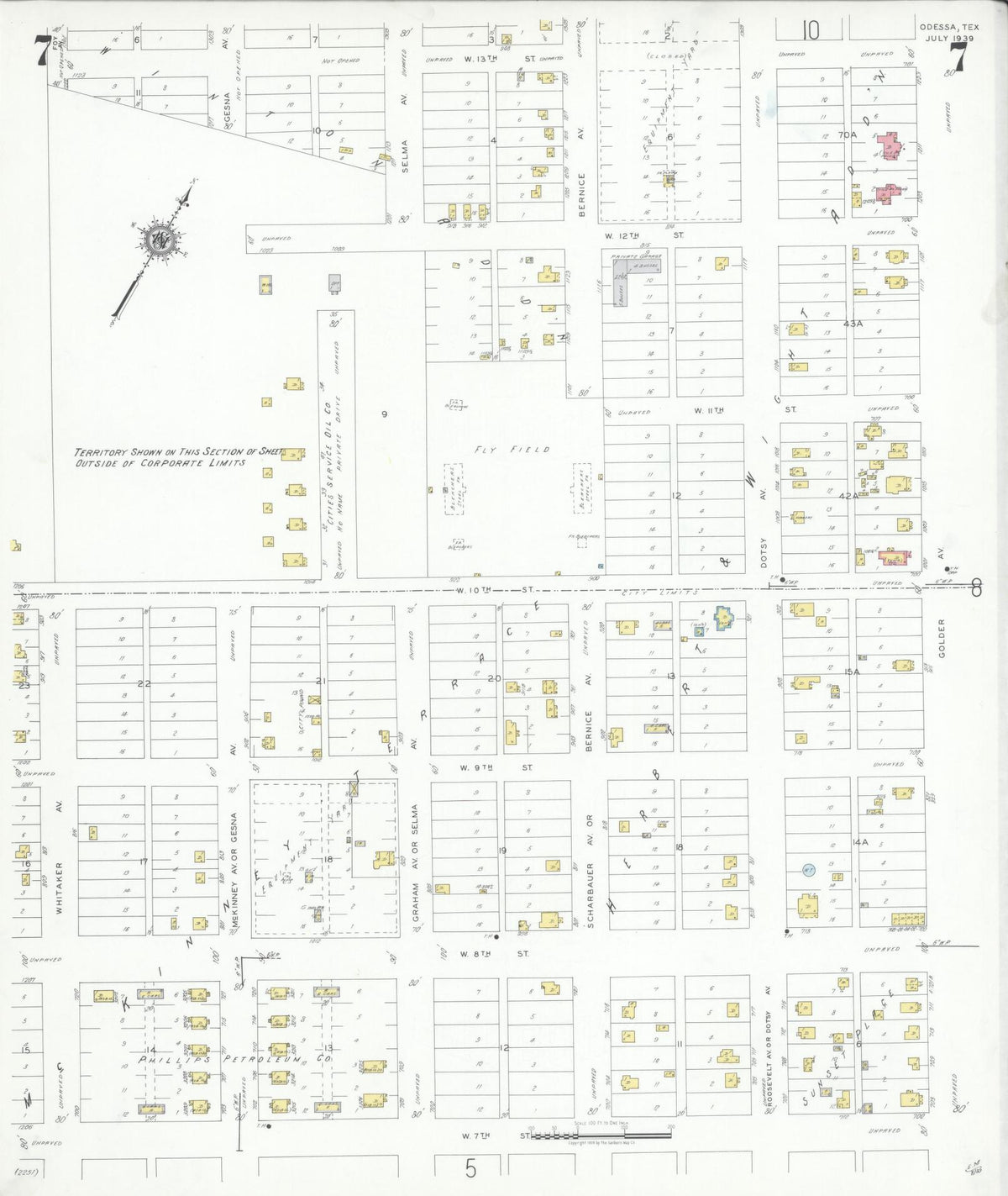 Sanborn Fire Insurance Map from Odessa, Edger County, Texas (1939), Sheet #0007 - Historic Sanborn Fire Insurance Map Print, vintage old map wall art, antique decor, genealogy gift, Texas Texas map
