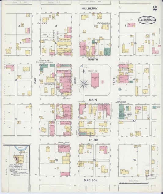 Sanborn Fire Insurance Map from California, Moniteau County, Missouri (1892), Sheet #0002 - Historic Sanborn Fire Insurance Map Print, vintage old map wall art, antique decor, genealogy gift, Missouri Missouri map